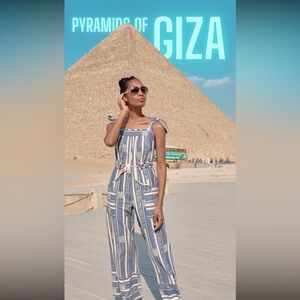 Warm Navy and Cream Striped Jumpsuit